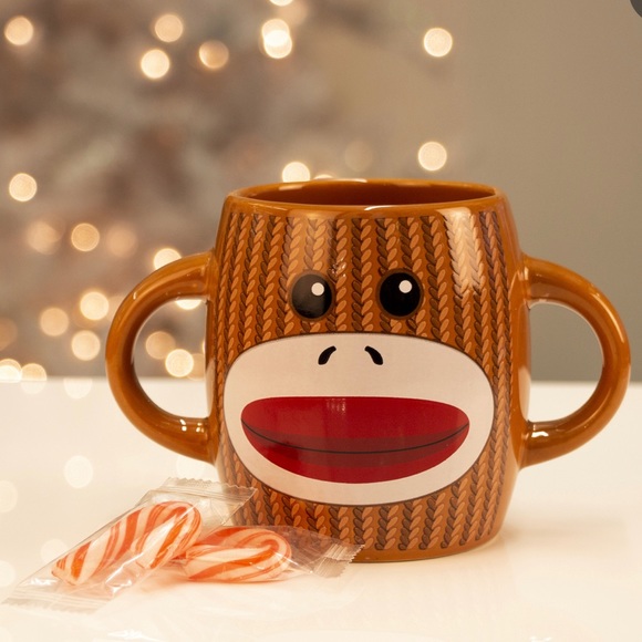 Galerie Brown Sock Monkey Double Handled Coffee Mug Cup - Picture 2 of 9
